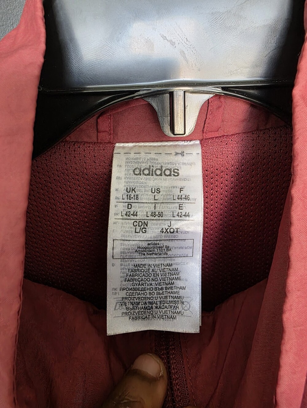 Adidas Burgundy Colorblock Windbreaker Jacket Men's XL Full Zip Lightweight - Picture 6 of 11